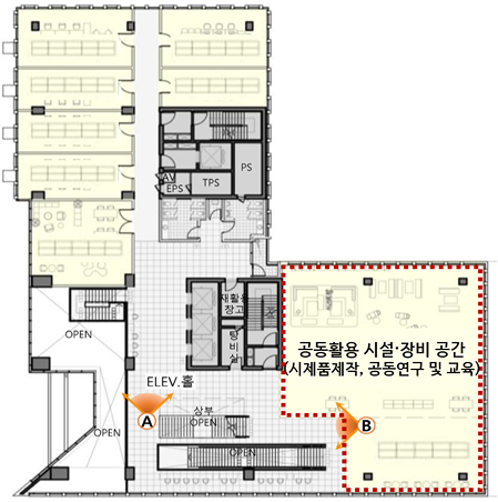산학연혁신허브 공동활용 시설ㆍ장비 공간 도면